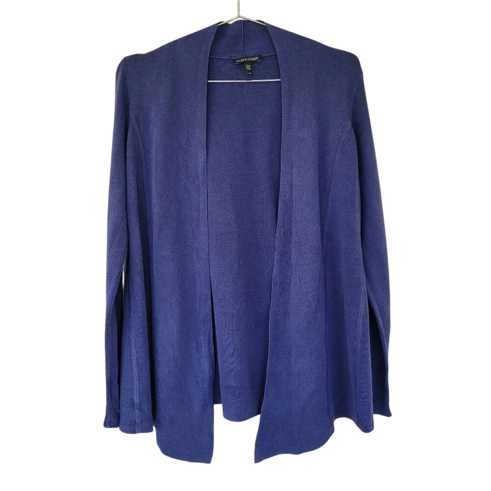 Eileen Fisher Open Front Cardigan Womens Size S Purple Silk Cotton Long Sleeve